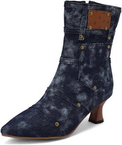 Женские джинсовые ботильоны Aflngle, модные, с сексуальным заостренным носком, низкие каблуки kitten, боковая молния, средняя высота голенища, элегантные, удобные, на осень, короткие ботильоны, платьевые туфли, Dark Blue