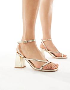 Босоножки London Rebel Aria на среднем каблуке с ремешками, золотистого цвета