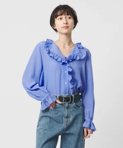 Блузка с воротником-рюшами, двусторонняя – можно стирать United Arrows, цвет Lt.Blue