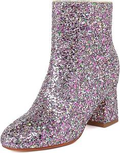 Женские блестящие ботильоны MAVMAX с пайетками на массивном каблуке, Purple