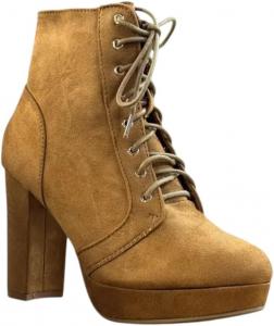 Женские комфортные ботильоны Forever Link на массивном каблуке с шнуровкой, Tan Suede