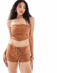 Топ-бандо из замши коричневого цвета New Look