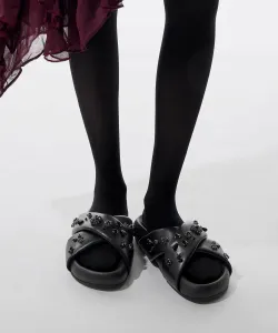 Сандалии на платформе с драгоценными камнями и жемчугом Charles & Keith, цвет Black