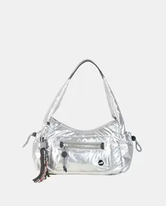 Сумка-ведро из нейлона серебристого металлика со спортивными деталями Volum, серебряный