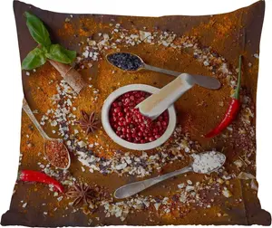 Подушка для улицы - Ступка - Травы - Ложка - Специи - Коричневый - Перец - 45x45 см - Устойчива к погодным условиям - Подушка для отдыха - Фотоподушка - Декоративная подушка MuchoWow