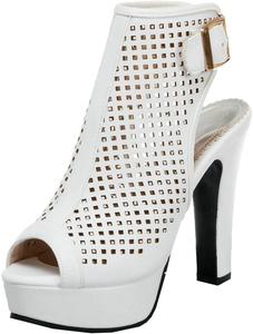 Женские ботильоны BEAUPAS с высоким каблуком, платформой и массивным каблуком, с открытым носком, ремешком на щиколотке, вырезами и пряжкой, гладиаторские сандалии, White
