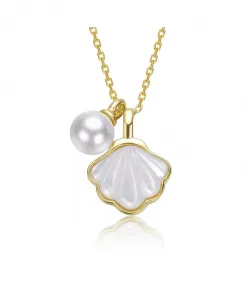 Детское ожерелье с подвеской из 14-каратного золота, перламутра и ракушек Gigigirl, gold