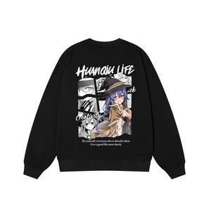 Свитшот с круглым вырезом Unisex HUANQIU, черный (fleece-lined 400g heavyweight)