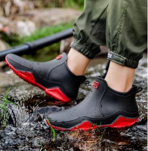 Женские водонепроницаемые резиновые сапоги большого размера - комфортная мягкая подошва, устойчивые к скольжению и износу, рабочая обувь для кухни Clolinde, Black/Red