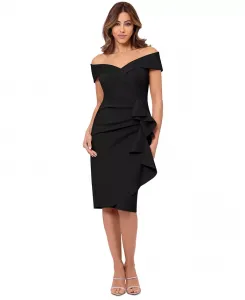 Маленькое платье с открытыми плечами, рюшами и вырезом "сердечко" XSCAPE, черный