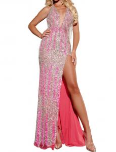 Вечернее платье с пайетками и бретелями в розовом цвете JOVANI