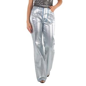 Женские джинсы Rabanne прямого кроя с металлическим эффектом, светло-серебряный