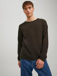 Пуловер Jack & Jones Rundhals Strick Langarm Sweater aus Baumwolle JJEHILL, темно коричневый