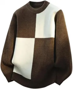 Мужской повседневный свитер с длинным рукавом и круглым вырезом в технике пэчворк