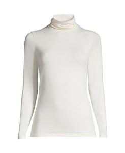 Легкий приталенный топ с высоким воротником и длинными рукавами Petite Lands' End, слоновая кость/кремовый