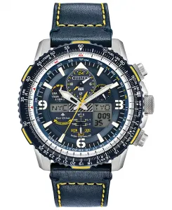 Мужские часы Eco-Drive Analog-Digital Chronograph Promaster Blue Angels Skyhawk A-T с синим кожаным ремешком, 46 мм Citizen, белый