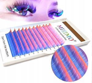 Цветные ресницы 8-13 мм D, СИНЕ-ОРАНЖЕВЫЕ Tojato