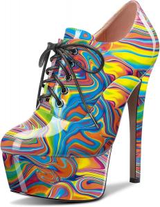 Женские ботильоны HEUIVZAR с коротким голенищем, высокой шпилькой, закрытым носком, лакированные, на шнуровке, каблук 15 см, Multicolor 14