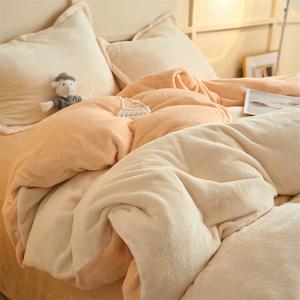 Antarctic Комплект постельного белья 4 предмета, пододеяльник 220x240 см, цвет офф-уайт + оранжево-желтый, утолщенный молочный вельвет