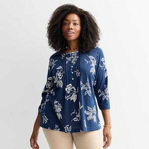 Блузка с защипами Plus size Croft & Barrow, Navy Block Floral