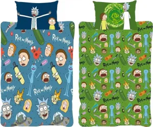 Комплект постельного белья с персонажами Порталы Пикл Рика и Морти, двусторонний TC629 (односпальный) (синий) Rick and Morty