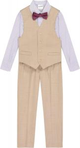 Костюм для мальчиков Calvin Klein из 4 предметов: жилет, брюки, рубашка с воротником и галстук, Khaki Sharkskin
