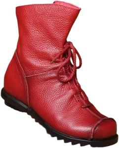 Женские винтажные кожаные ботильоны, теплые короткие ботинки, осенне-зимние повседневные ботинки Generic, Red