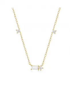 Ожерелье из стерлингового серебра с покрытием из 18-каратного золота с тремя камнями кубического циркония круглой огранки и одним камнем изумрудной огранки Hollywood Sensation, gold