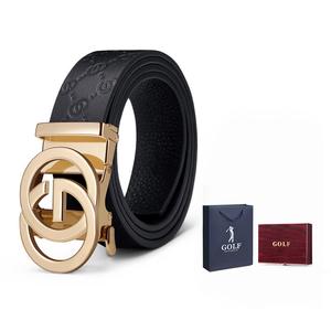 GOLF Ремень из натуральной кожи с автоматической пряжкой, Gold (High-End Wooden Box)