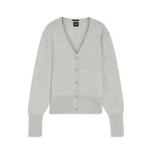 Кардиган с ребристой отделкой из кашемира Boss, светло-серый