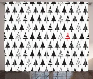 Рождественская штора в деревенском стиле ABAKUHAUS, треугольные сосны, универсальные ленточные шторы для гостиной с петлями и крючками, 280 x 245 см, цвет: антрацитово-серый Abakuhaus