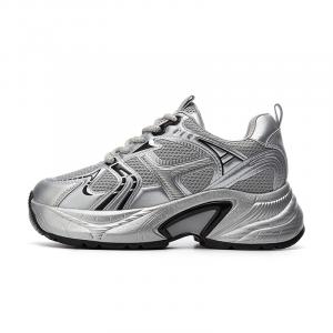 Bull Charm Low-Top Объемные Кроссовки Женские, Серебристо-Черные