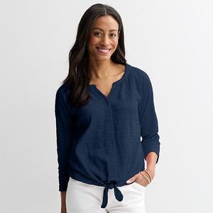 Топ с пуговицами спереди Petite Pucker Knit Croft & Barrow, Seattle Navy