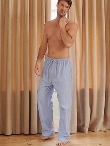 Пижамные брюки из хрустящего хлопка в полоску British Boxers, синий/белый