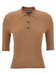 Вязаная рубашка поло Prada, бежевый