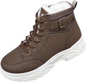 Женские ботильоны на щиколотку с удобной флисовой подкладкой, на платформе, со шнуровкой, с круглым носком, зимние теплые рабочие ботильоны с нескользящей подошвой Generic, Brown