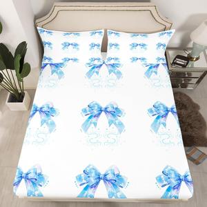 Erosebridal Комплект постельного белья Blue Kawaii Bow с водяными лентами и бабочками в стиле кавай, Navu Blue