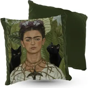 Подушка ПРЕМИУМ велюр 40 х 40 см Фрида Кало Автопортрет с кошками Декоративная с наполнителем для гостиной, спальни или в подарок 5made