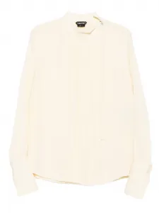 Плиссированный топ с высоким воротником Tom Ford, нейтральный