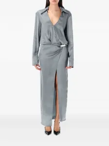 Атласное платье с запахом The Attico, синий