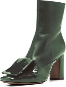 Женские стильные ботильоны XYD с закрытым квадратным носком, высоким массивным толстым каблуком, средней длины, короткие сапожки с боковыми молниями, лоскутный дизайн, для женщин и девушек, для вечеринок и повседневной носки, Green