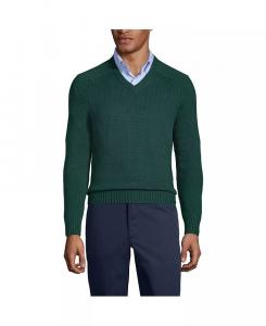 Школьная форма мужской хлопковый модальный свитер с V-образным вырезом Lands' End, зеленый