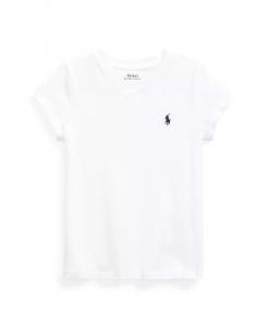 Футболка с коротким рукавом из хлопкового джерси и V-образным вырезом для малышей и маленьких девочек Polo Ralph Lauren, белый