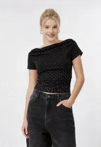 Футболка с драпированным вырезом-лодочкой и принтом Even&Odd, Black