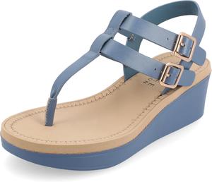 Женские сандалии Journee с ремешком на щиколотке, платформой и застежкой-пряжкой, комфортный клиновидный каблук, модель Bianca Journee Collection, синий