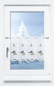 Занавеска для кафе из кружева Плауэн - Лазоревка на снежинке №1, ширина (ШxВ) 113,4 см x 40 см, сине-зеленый Plauener Spitze