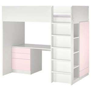 Кровать-чердак SMÅSTAD IKEA, 90x200 см, цвет white pale pink