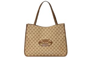 Сумка-шоппер из холста с кожаными деталями на плечо женская обычная Ebony/Brown GUCCI