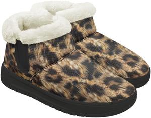 Женские зимние ботинки с меховой подкладкой на щиколотке, повседневная зимняя обувь Fuojuvelie, Leopard Print