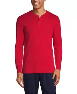 Пижама-хенли Big & Tall с вязаным рубчиком Lands' End, красный